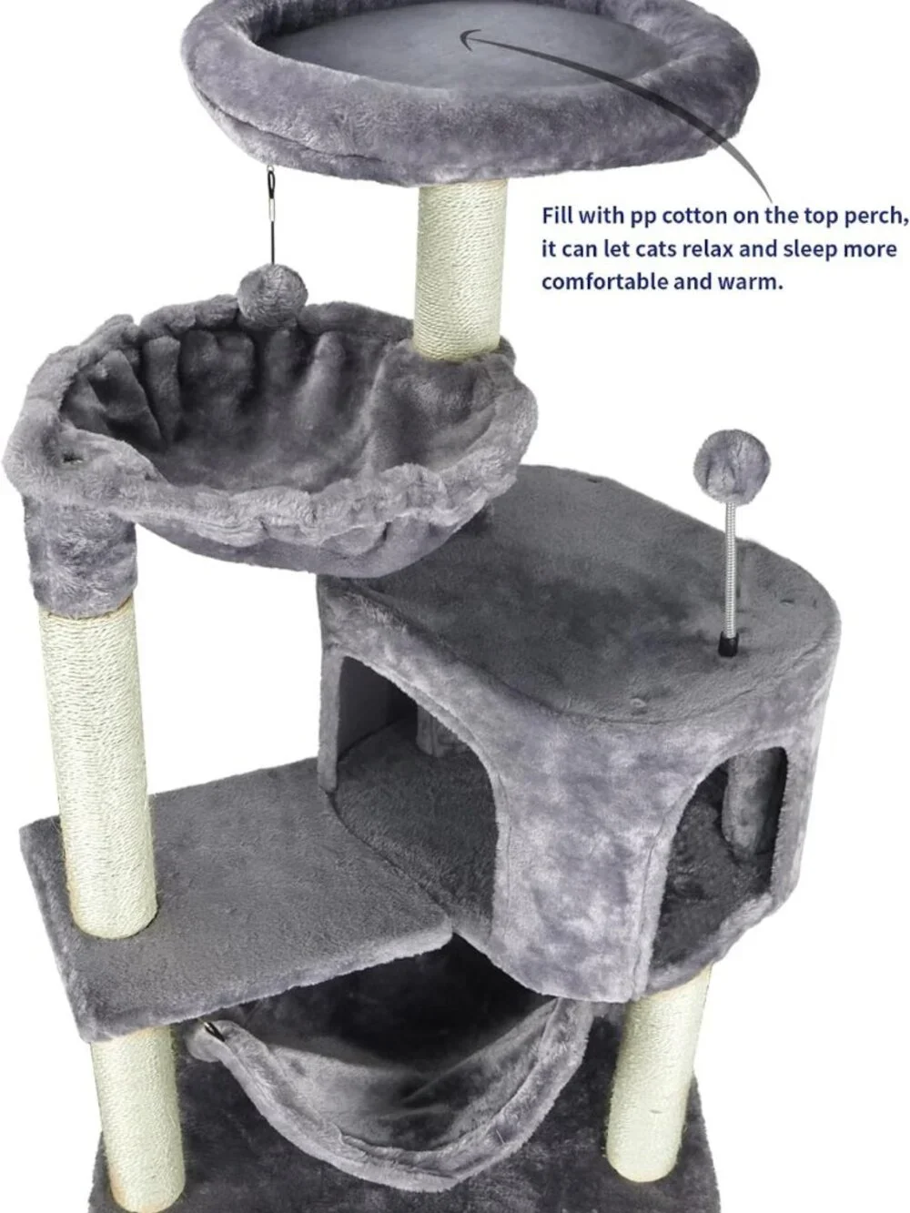 Cozy Cat Tree with Condo & Large Hammock - Grey, Perfect for Play & Relaxation